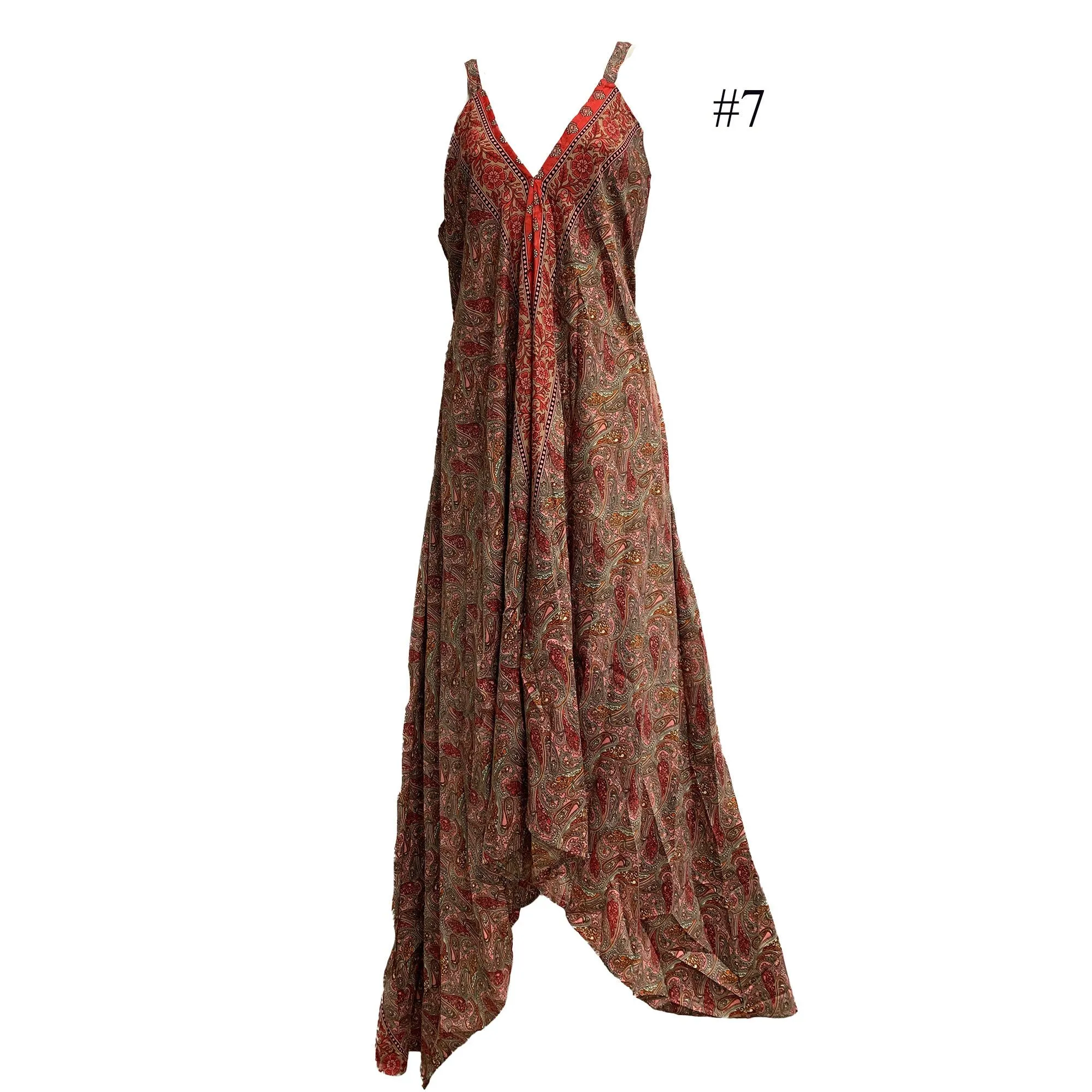 Boho Silk Indian Ethnic Paisley Floral Print Spaghetti Strap Beach Party Long Summer Dress Sujata