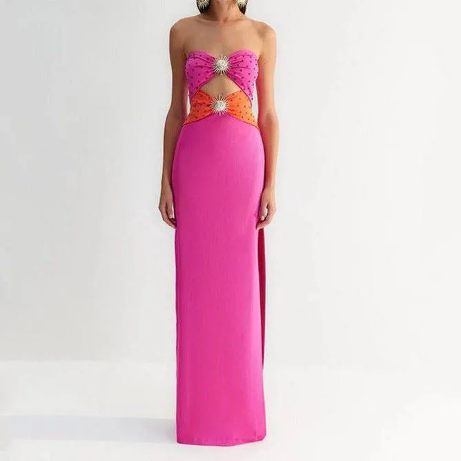 Briar Strapless Jewel Decor High Slit Maxi Dress