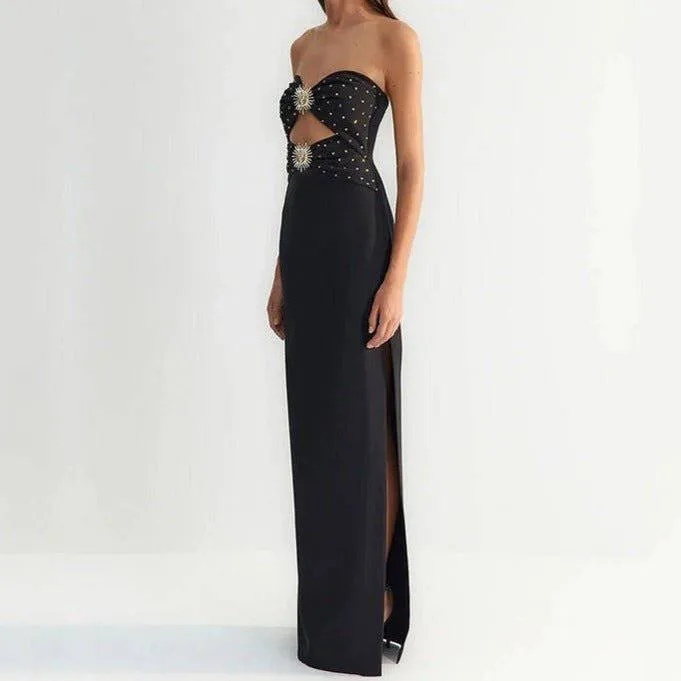 Briar Strapless Jewel Decor High Slit Maxi Dress