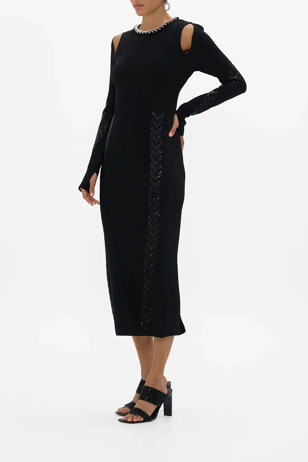 CAMILLA CARTOUCHE KINGDOM ENGINEERED CUT OUT LONG KNIT DRESS