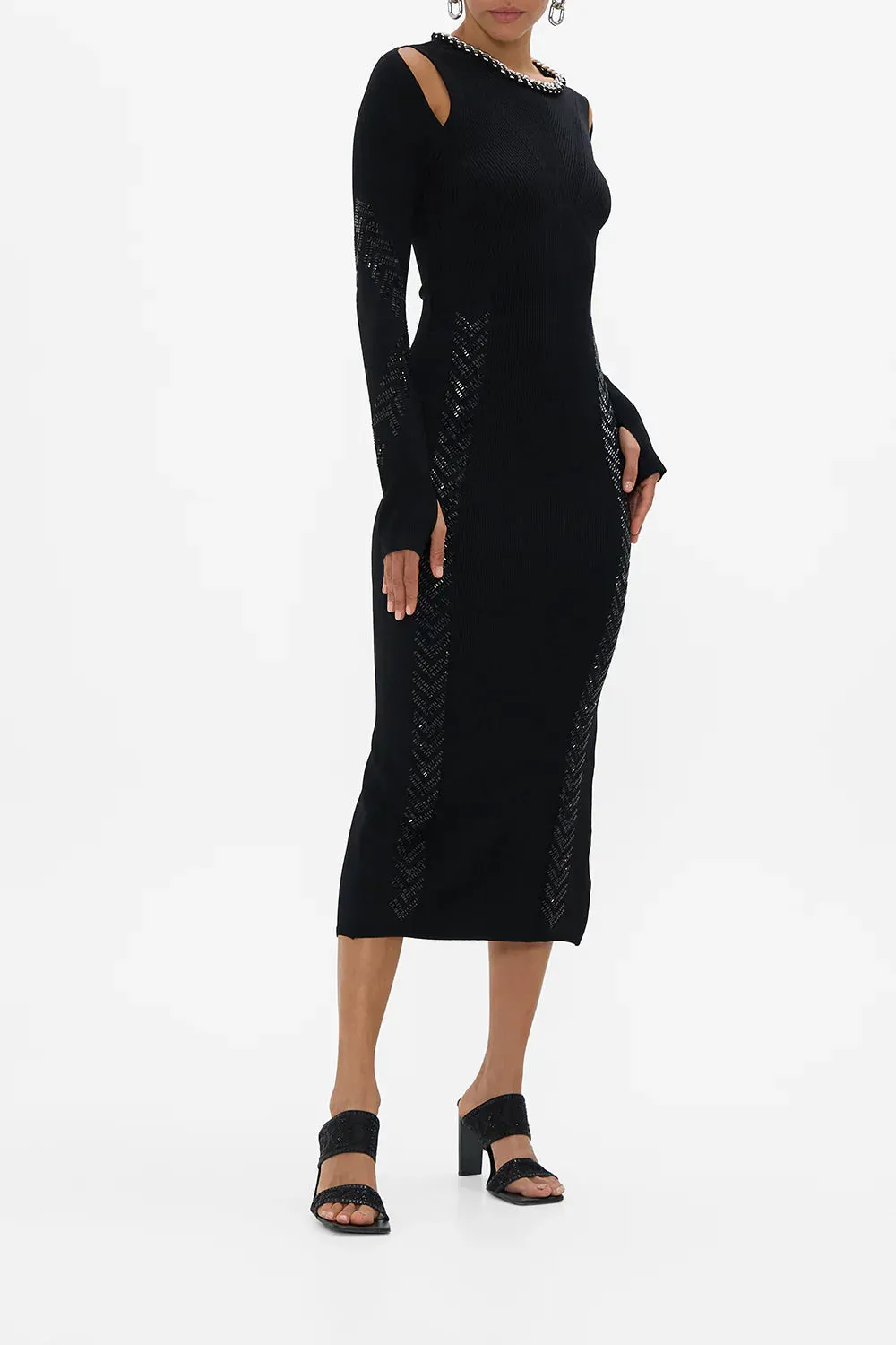 CAMILLA CARTOUCHE KINGDOM ENGINEERED CUT OUT LONG KNIT DRESS