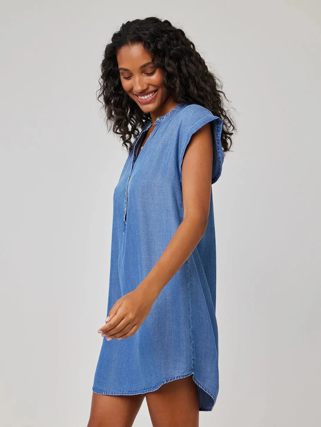 Cap Sleeve Henley Dress - Moonlit Haze Wash