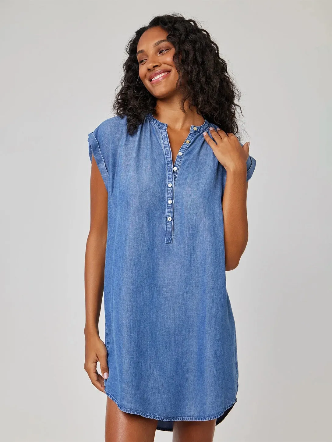 Cap Sleeve Henley Dress - Moonlit Haze Wash