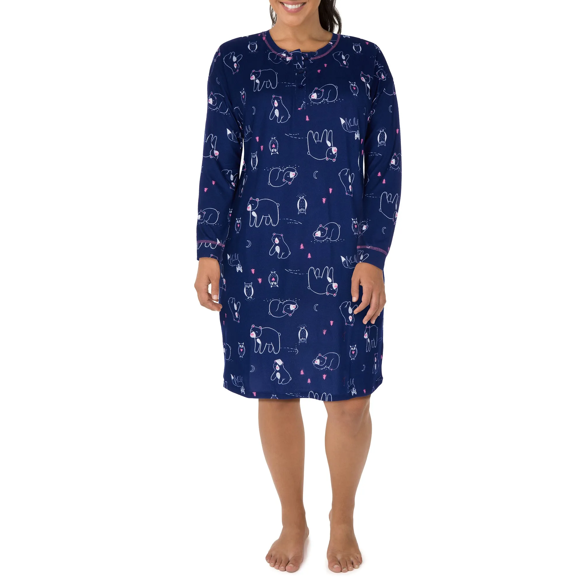 Carisma Women's Plus Starry Nights Printed Henley Sleep Shirt