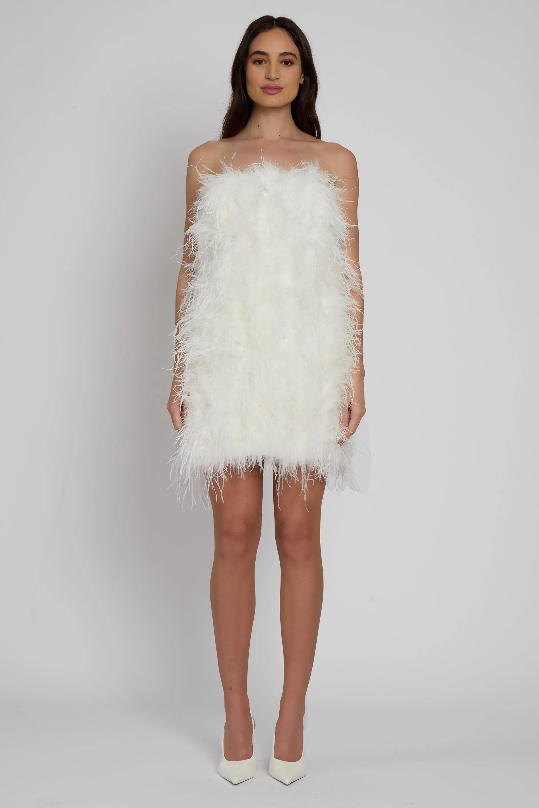 Cloud Feather Mini Trendy Dress - White