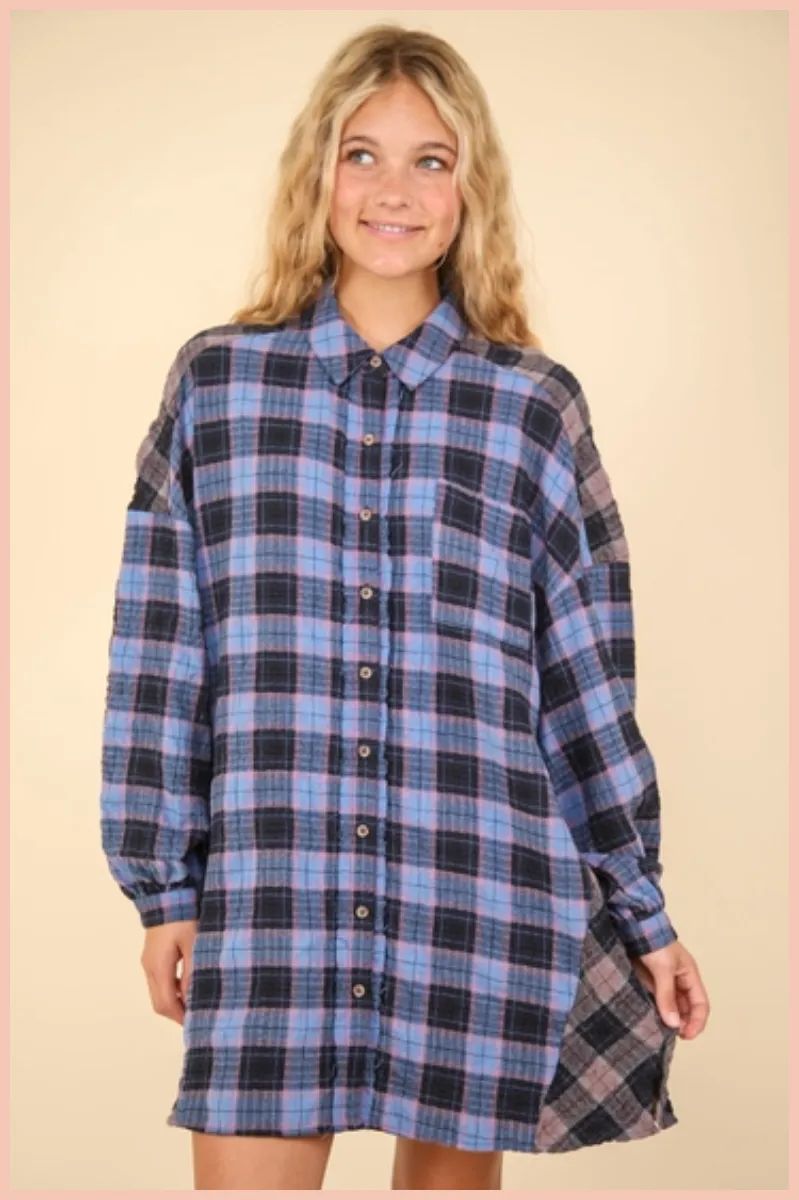 Contrast Plaid Casual Shirt Dress