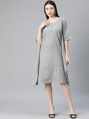 Cottinfab Women Striped Kimono Sleeve Cotton Kaftan Midi Dress