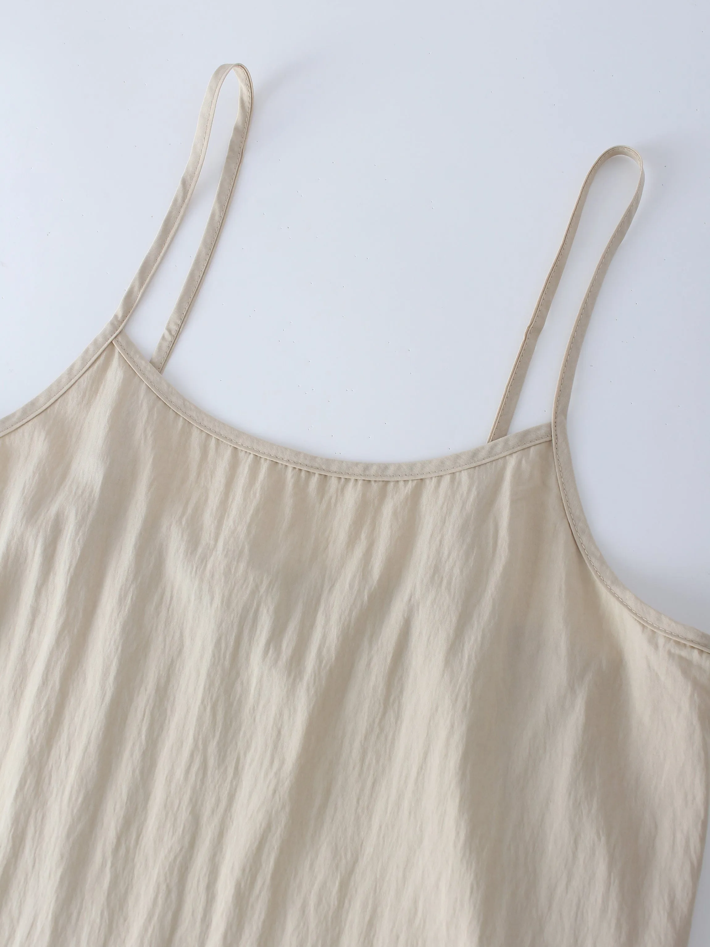 Crinkle Cotton Slip Dress-Tan