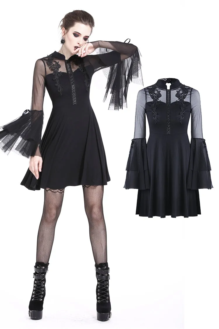 Cute gothic flower bust layered sleeve midi dress DW216