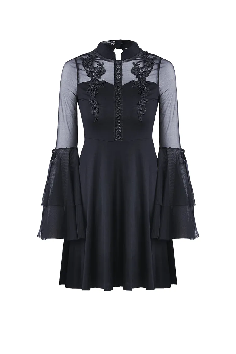 Cute gothic flower bust layered sleeve midi dress DW216