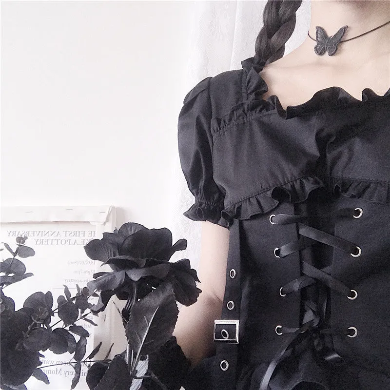 Darkly Romantic Gothic Ruffle Mini Dress