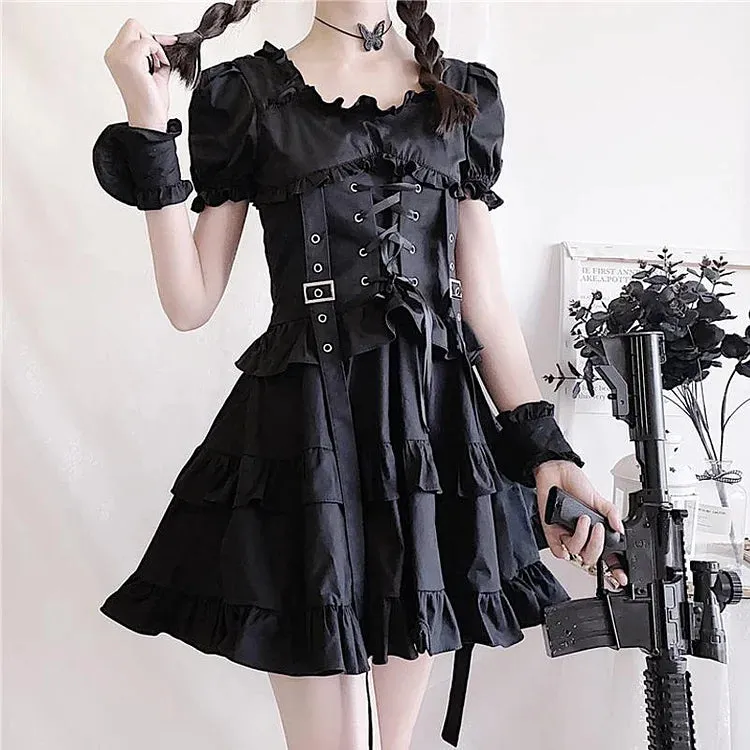 Darkly Romantic Gothic Ruffle Mini Dress