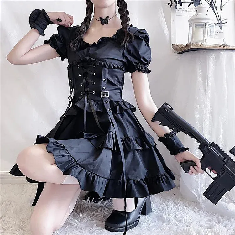 Darkly Romantic Gothic Ruffle Mini Dress