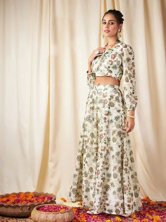 Designer Indian Crop Top With Skirt Set | Floral Lehenga Choli