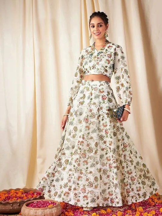 Designer Indian Crop Top With Skirt Set | Floral Lehenga Choli