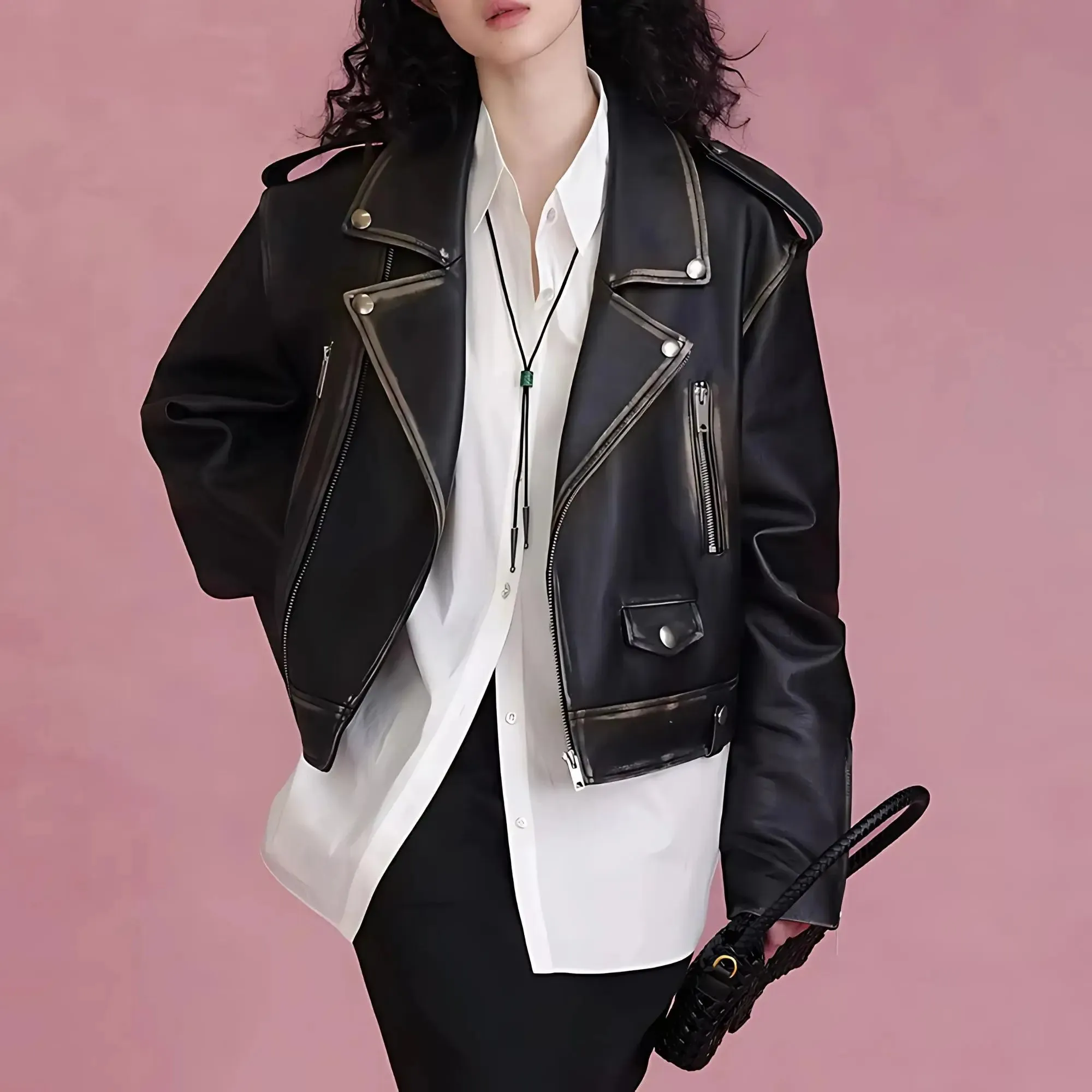 Distressed Biker Leather Jacket