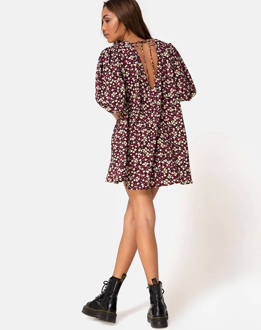 Elna Babydoll Dress in Floral Field Plum