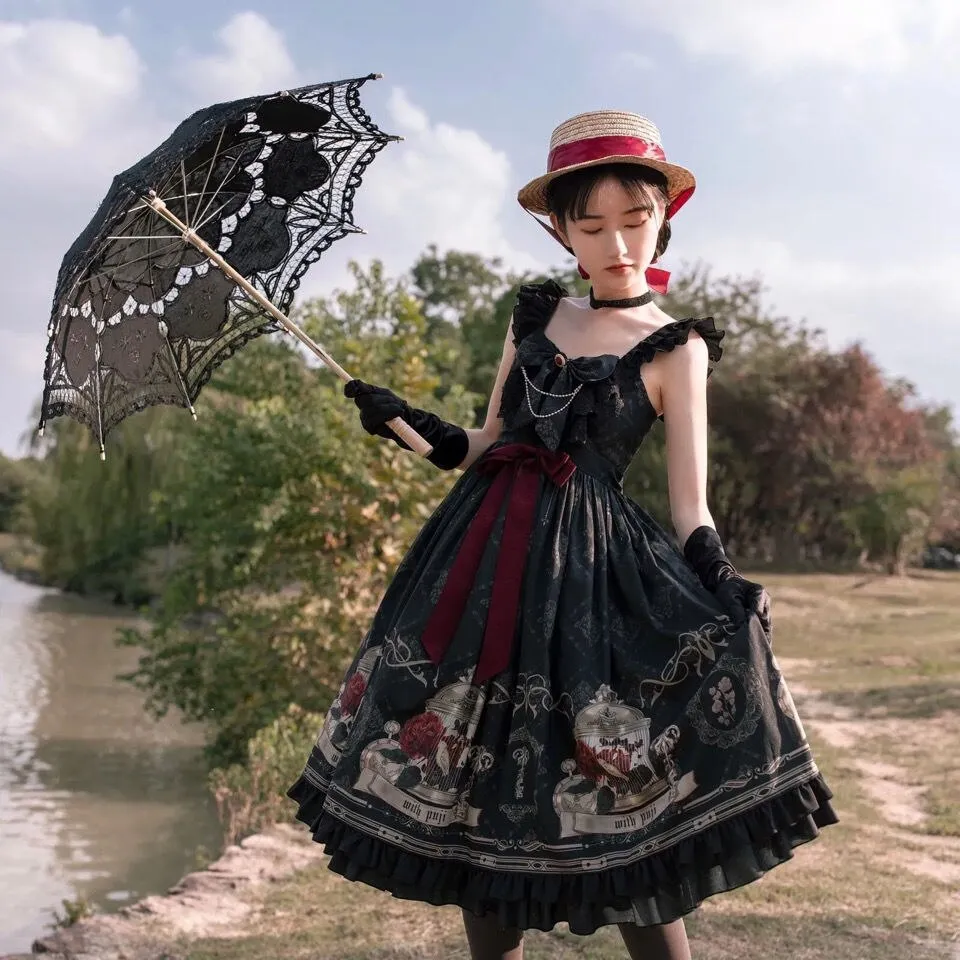 Embrace the Night: Dark Lolita Dress with a Rose Twist