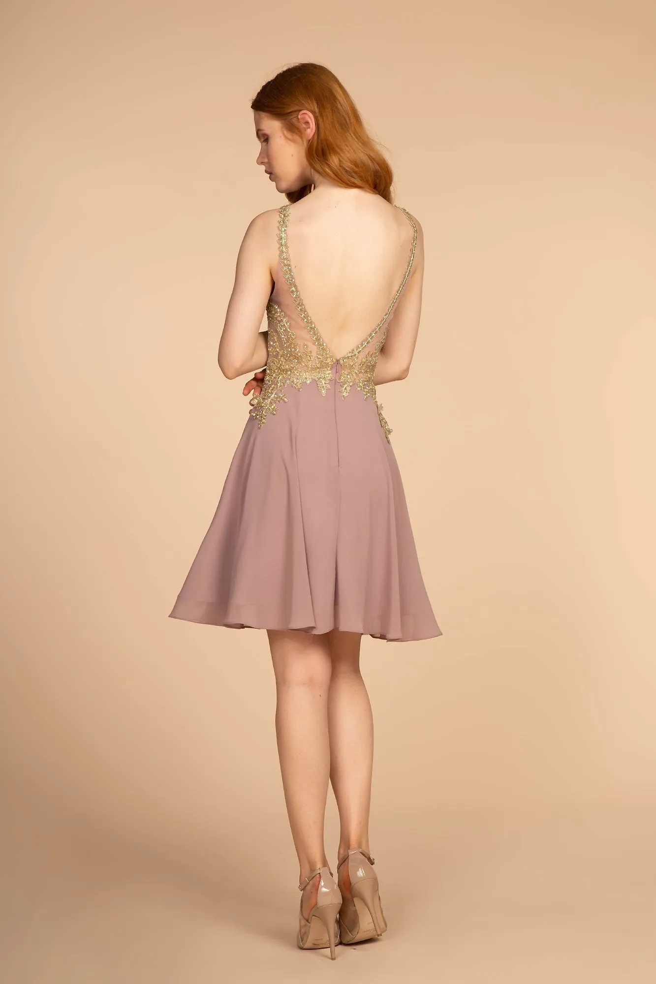 Embroidered Bodice Chiffon Short Dress