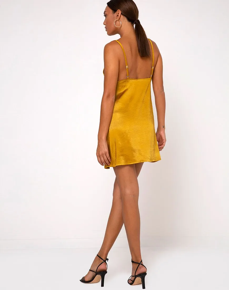 Emilia Slip Dress in Satin Turmeric