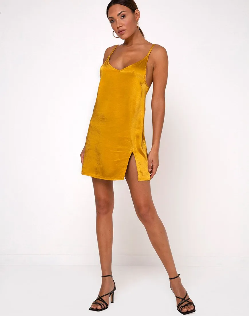 Emilia Slip Dress in Satin Turmeric