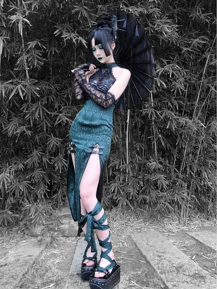 Evil Snake Qipao Style Slit Dress