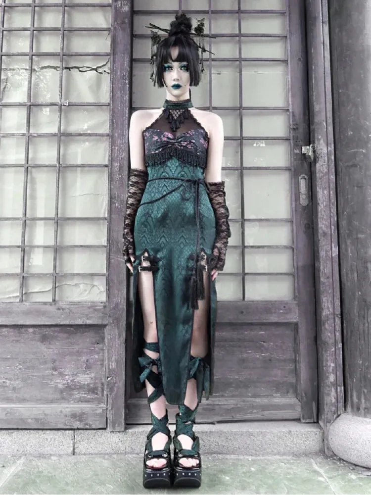 Evil Snake Qipao Style Slit Dress