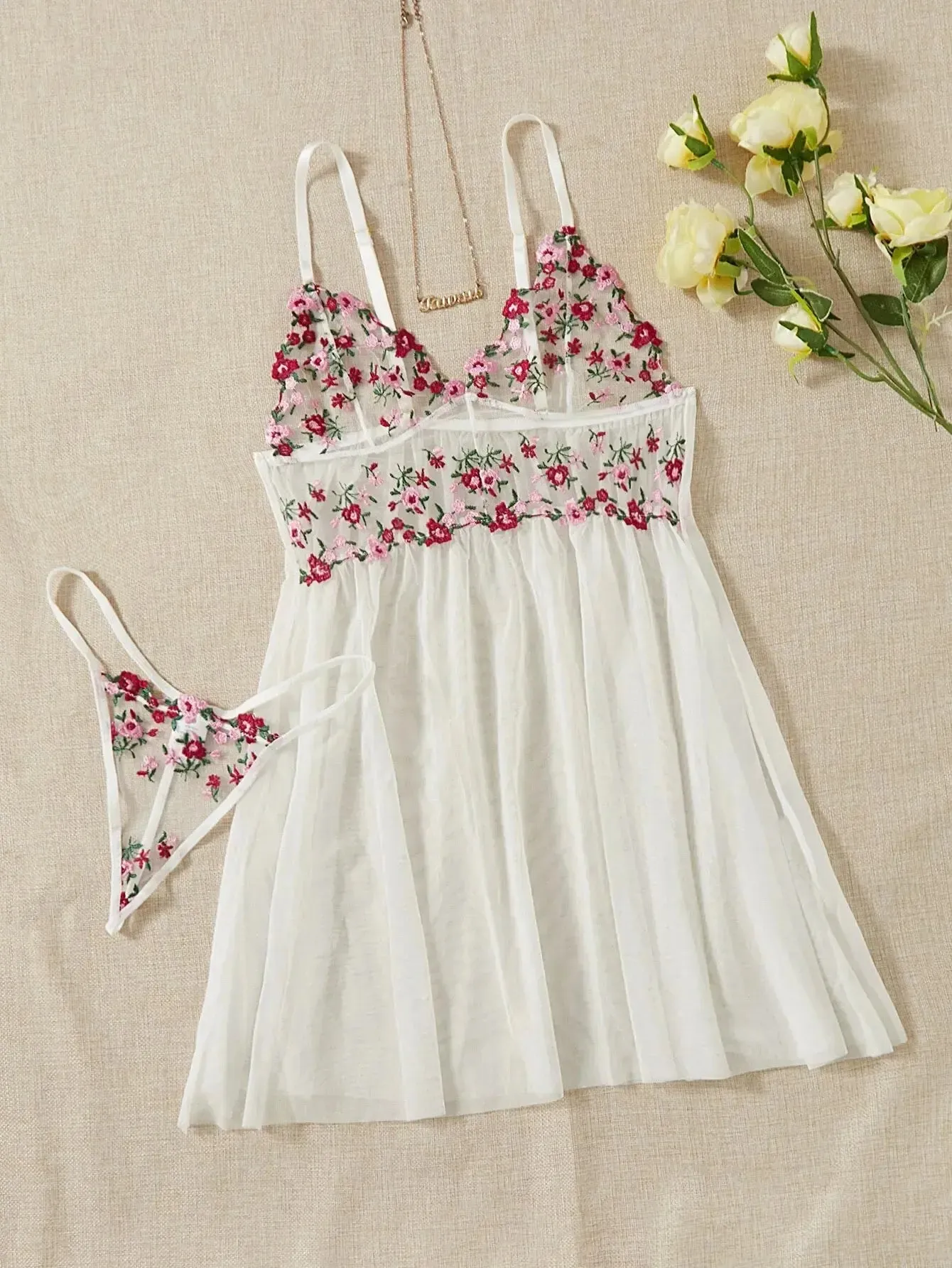 Floral Lingerie V-neck Lace Nightdress