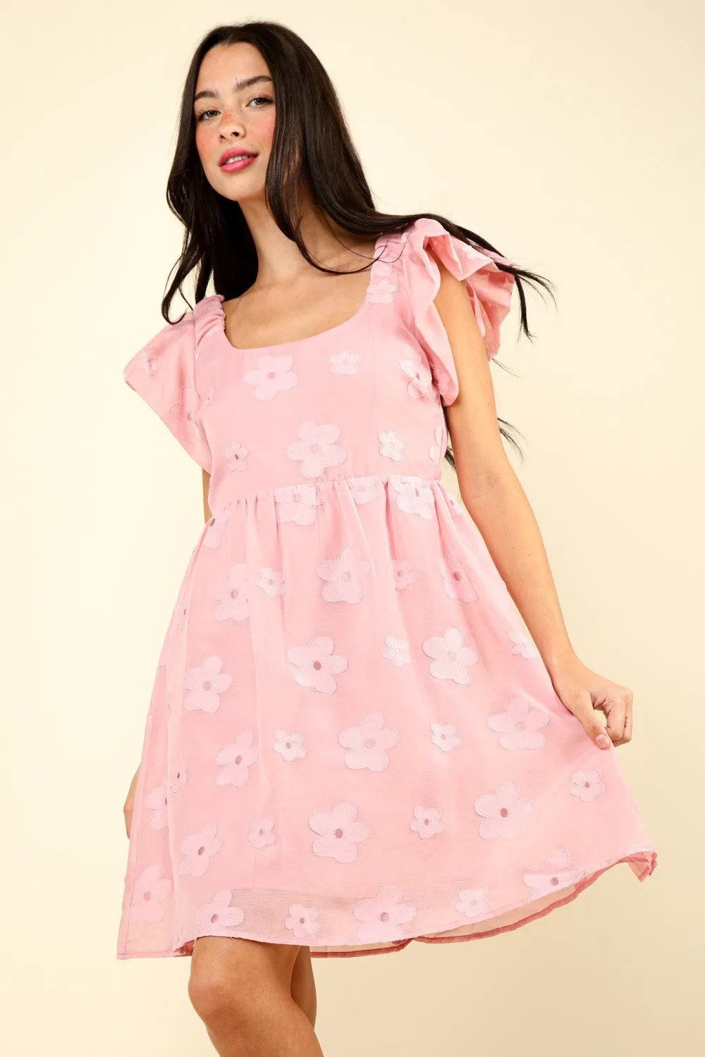 Flower Embroidered Organza Mini Dress (Online Only)