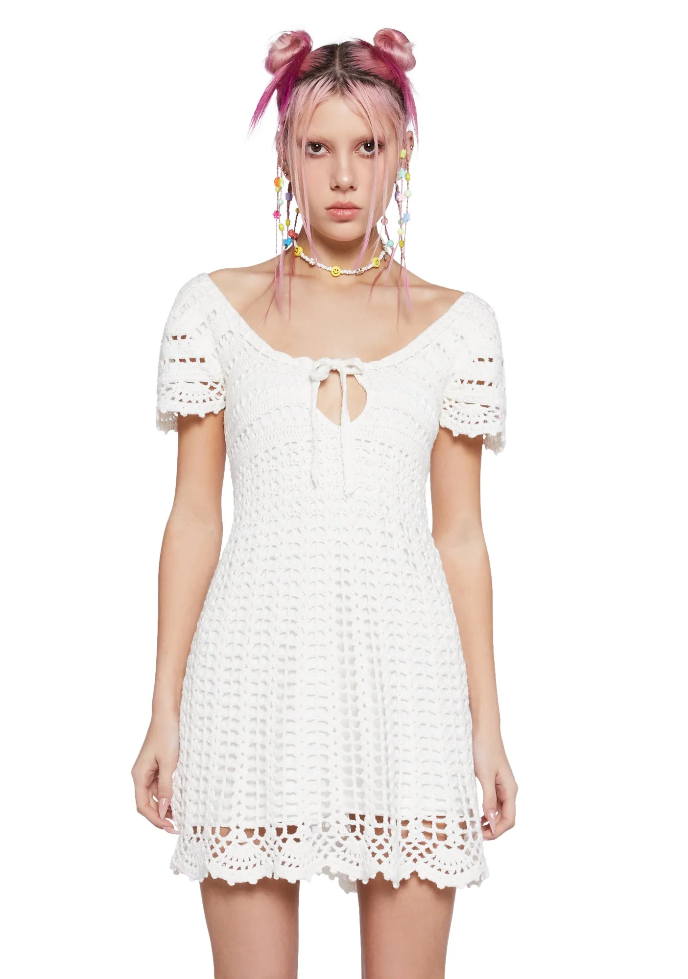 Found My Happy Crochet Dress - White