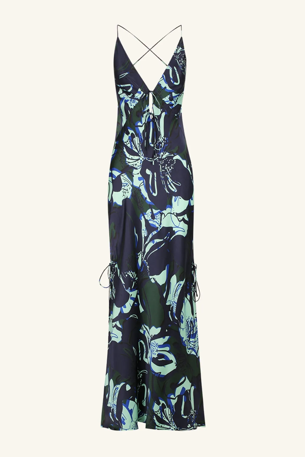 FRANCO SILK PLUNGED SLIP TIE MAXI DRESS