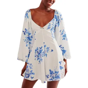 Free People Womens Floral Print Surplice Babydoll Dress