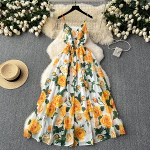 French Style A-line Floral Slip Dress