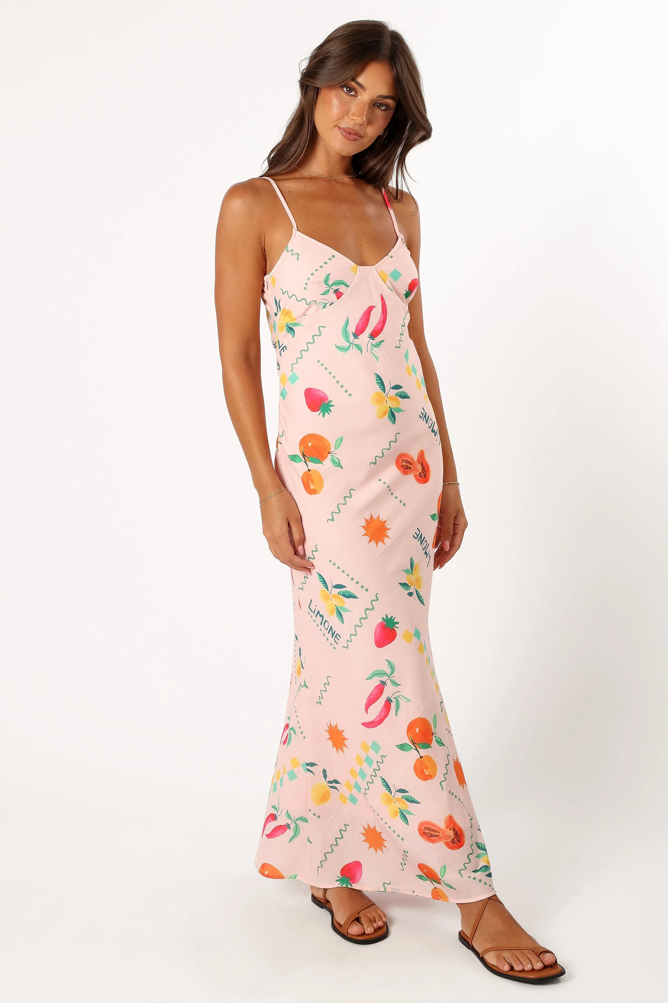 Frutti Maxi Slip Dress - Peach