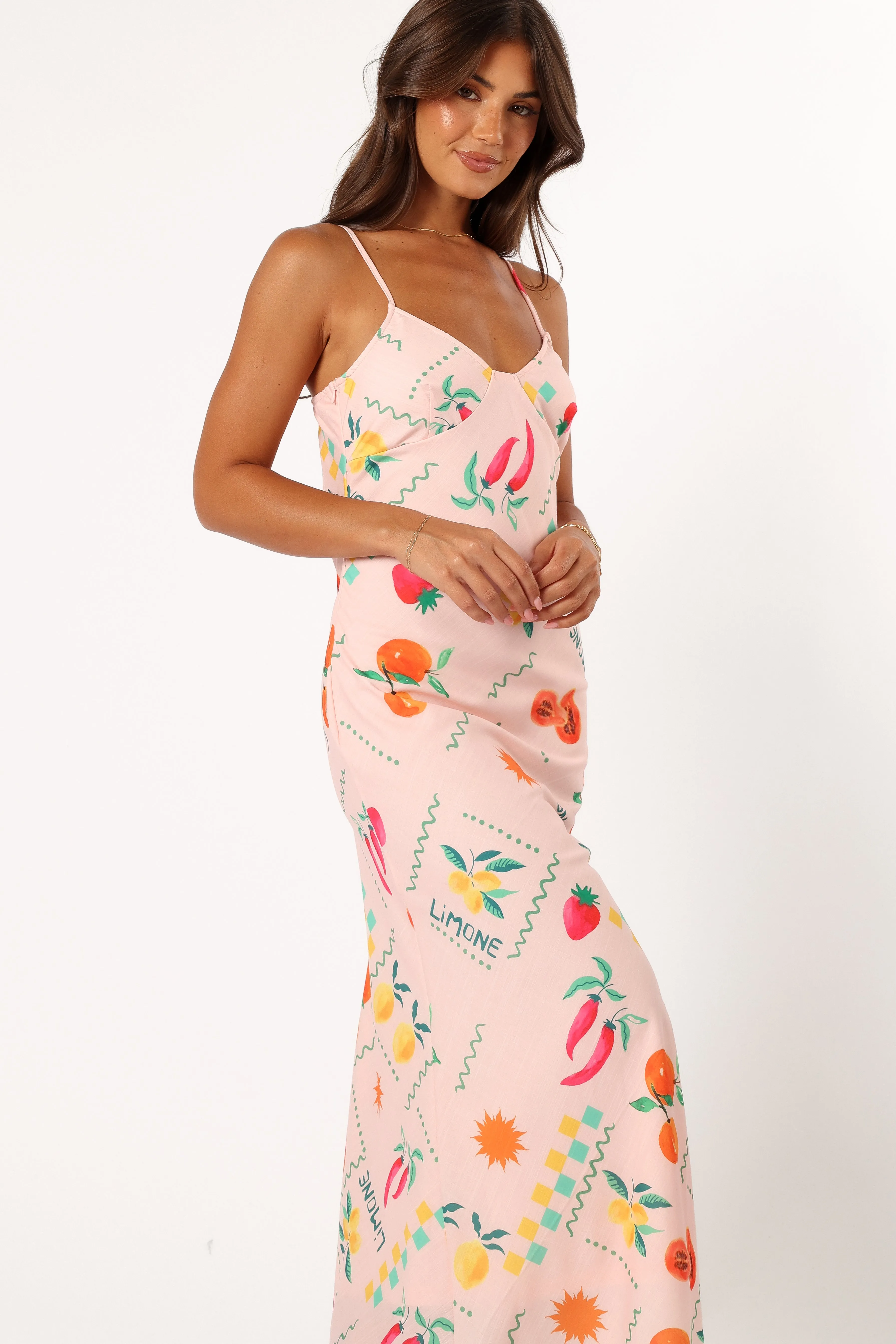 Frutti Maxi Slip Dress - Peach