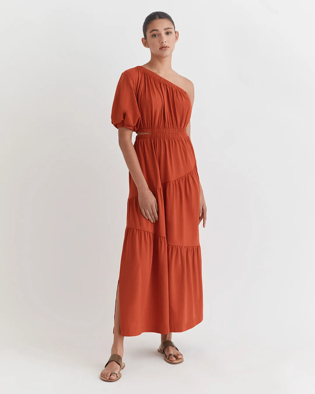 Gathered One Shoulder Dress