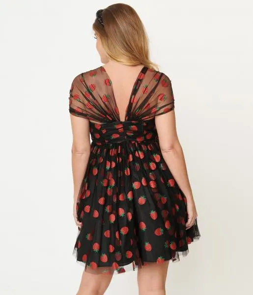 Glitter Strawberry Heart & Soul Babydoll Dress - Black -