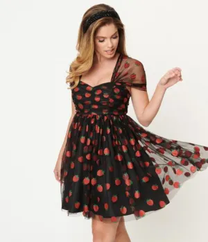 Glitter Strawberry Heart & Soul Babydoll Dress - Black -