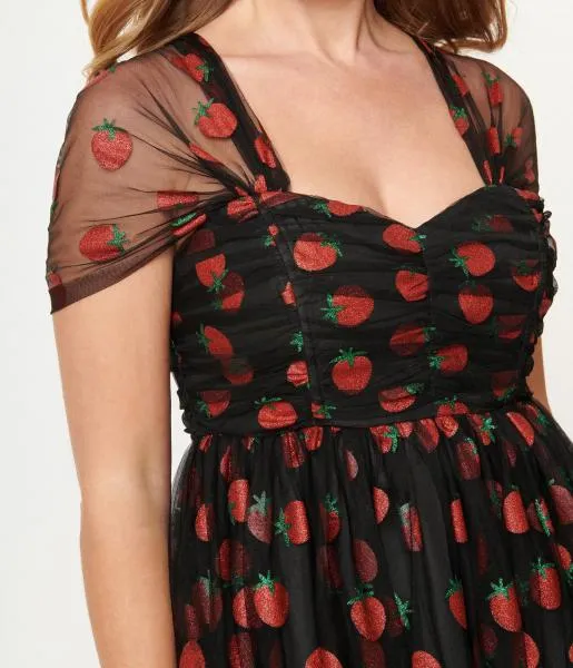 Glitter Strawberry Heart & Soul Babydoll Dress - Black -