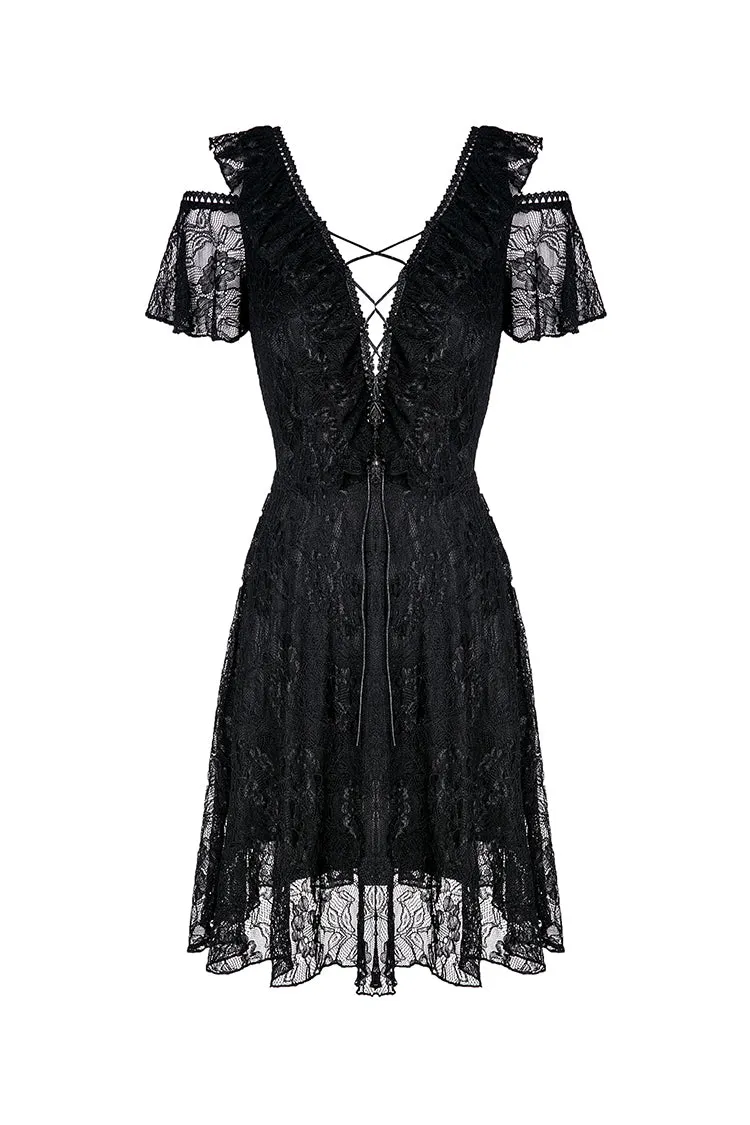 Gothic Black daily lace dress with off Shoulder DW178