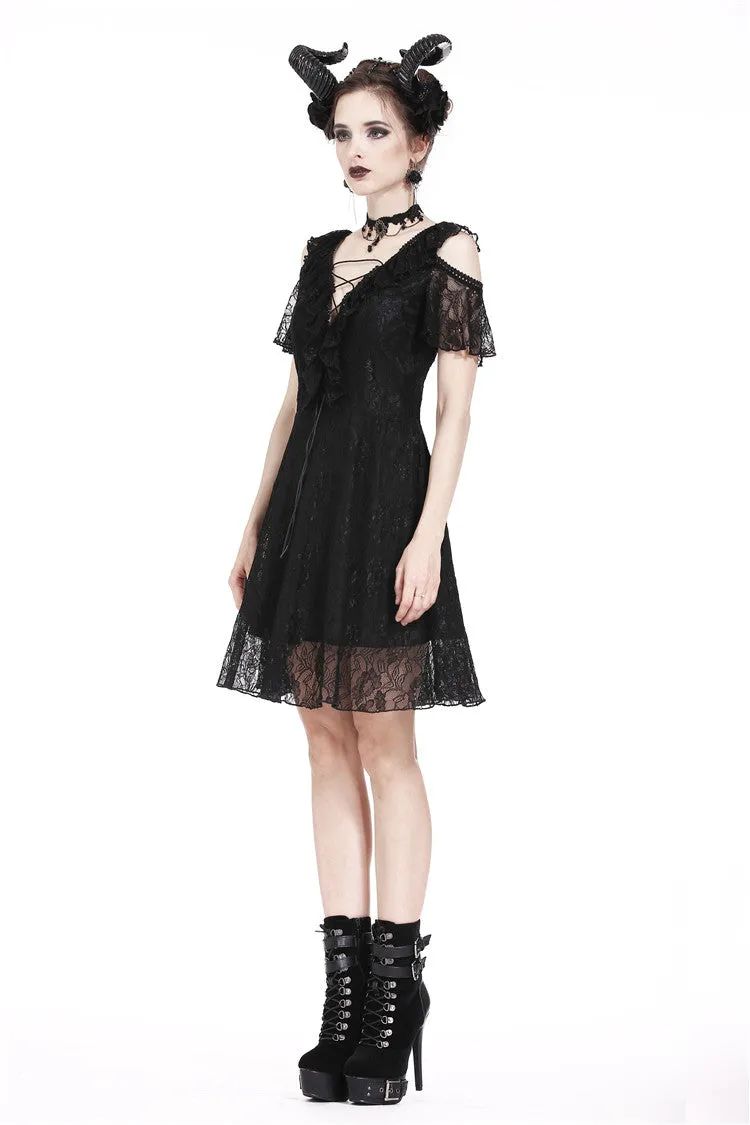 Gothic Black daily lace dress with off Shoulder DW178