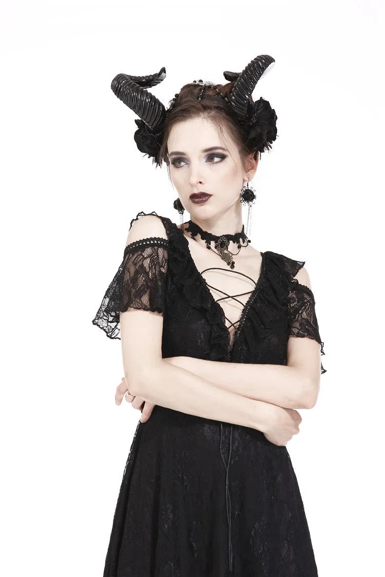 Gothic Black daily lace dress with off Shoulder DW178