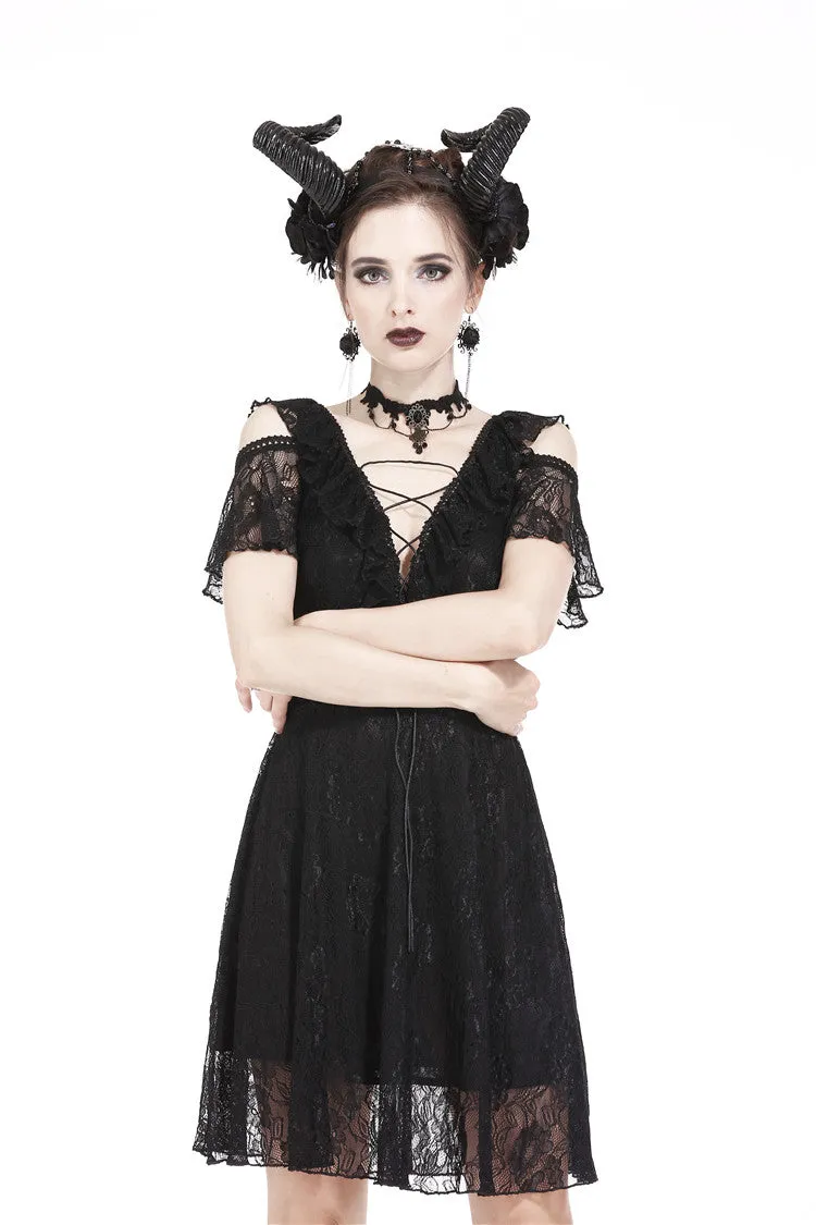 Gothic Black daily lace dress with off Shoulder DW178