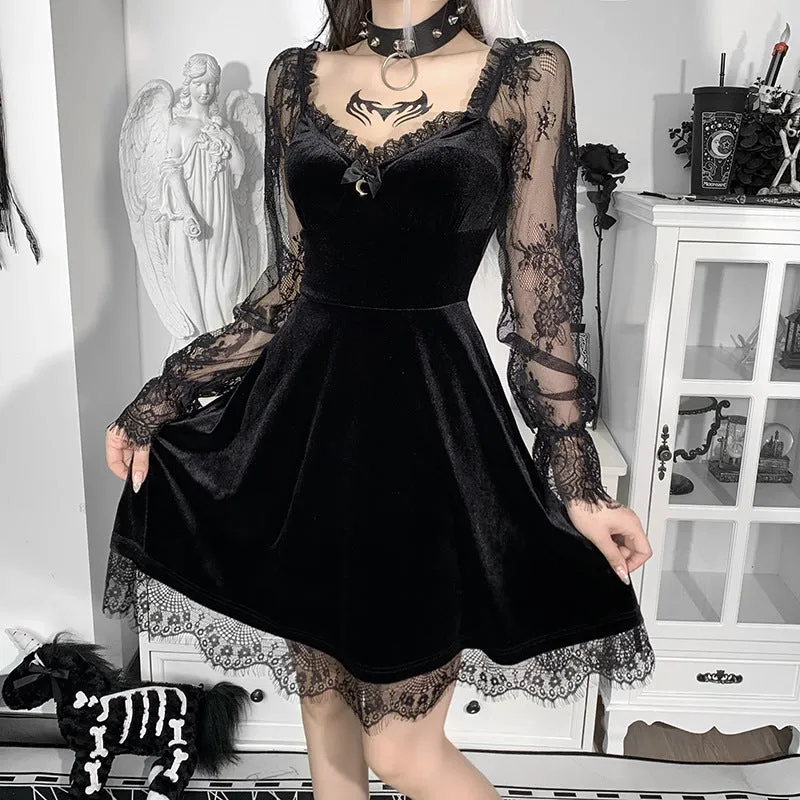 Gothic Dark Hip-hop Lace Fashion Long Sleeve Dress