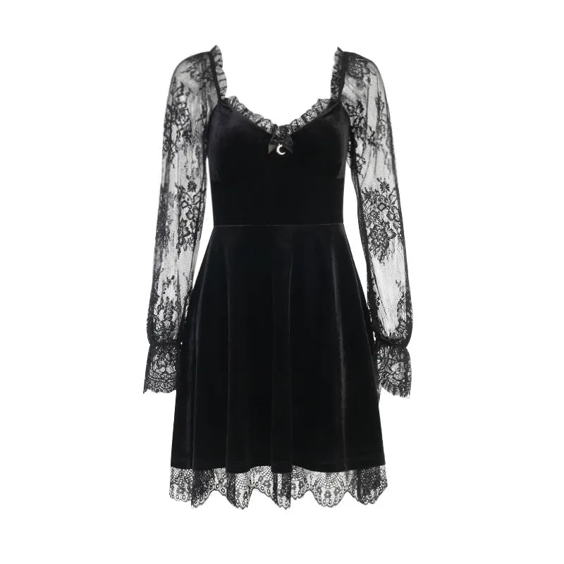 Gothic Dark Hip-hop Lace Fashion Long Sleeve Dress