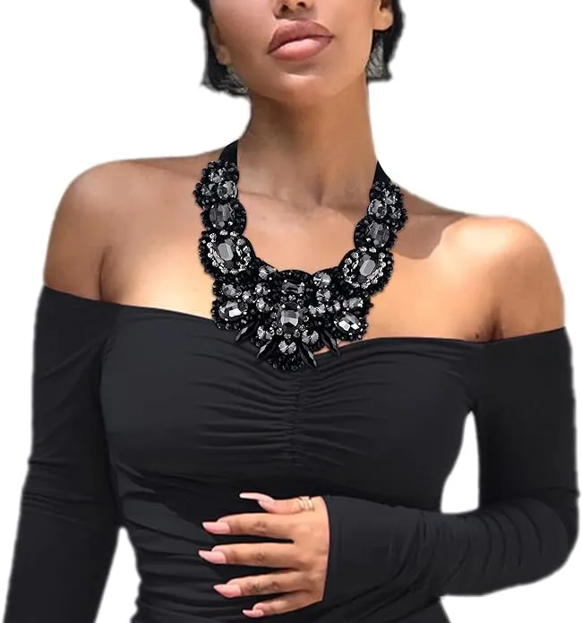 Gothic Romance Black Smoke Bejeweled Collar Necklace