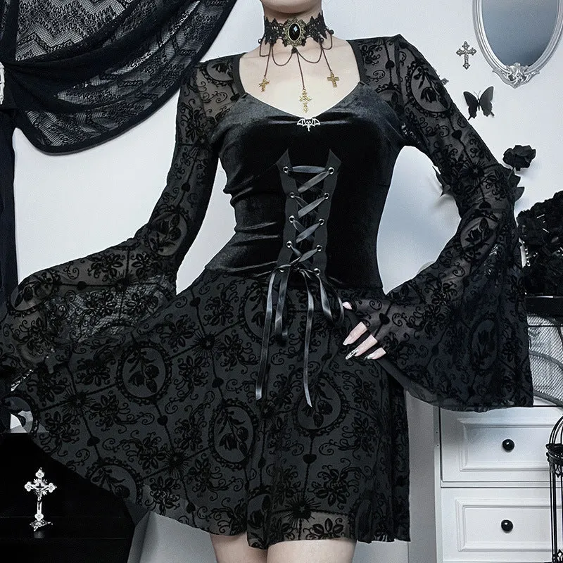 Gothic Vintage Dark Plush Long Sleeve Elegant Slim Fit Long Dress