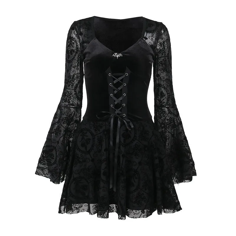 Gothic Vintage Dark Plush Long Sleeve Elegant Slim Fit Long Dress