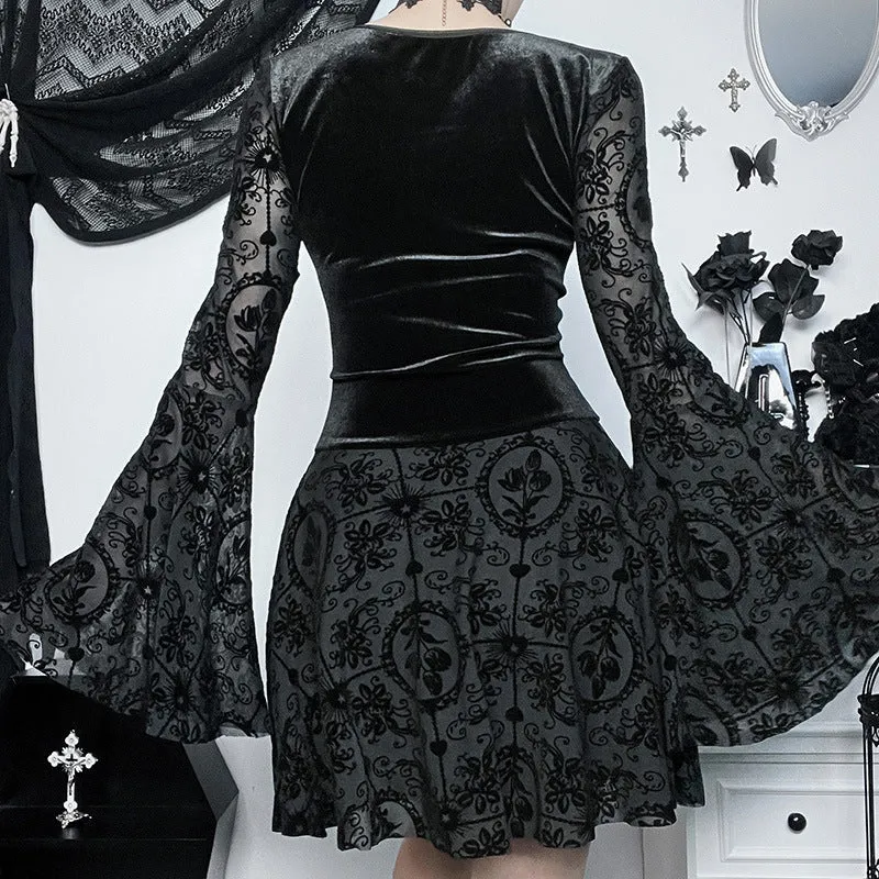 Gothic Vintage Dark Plush Long Sleeve Elegant Slim Fit Long Dress