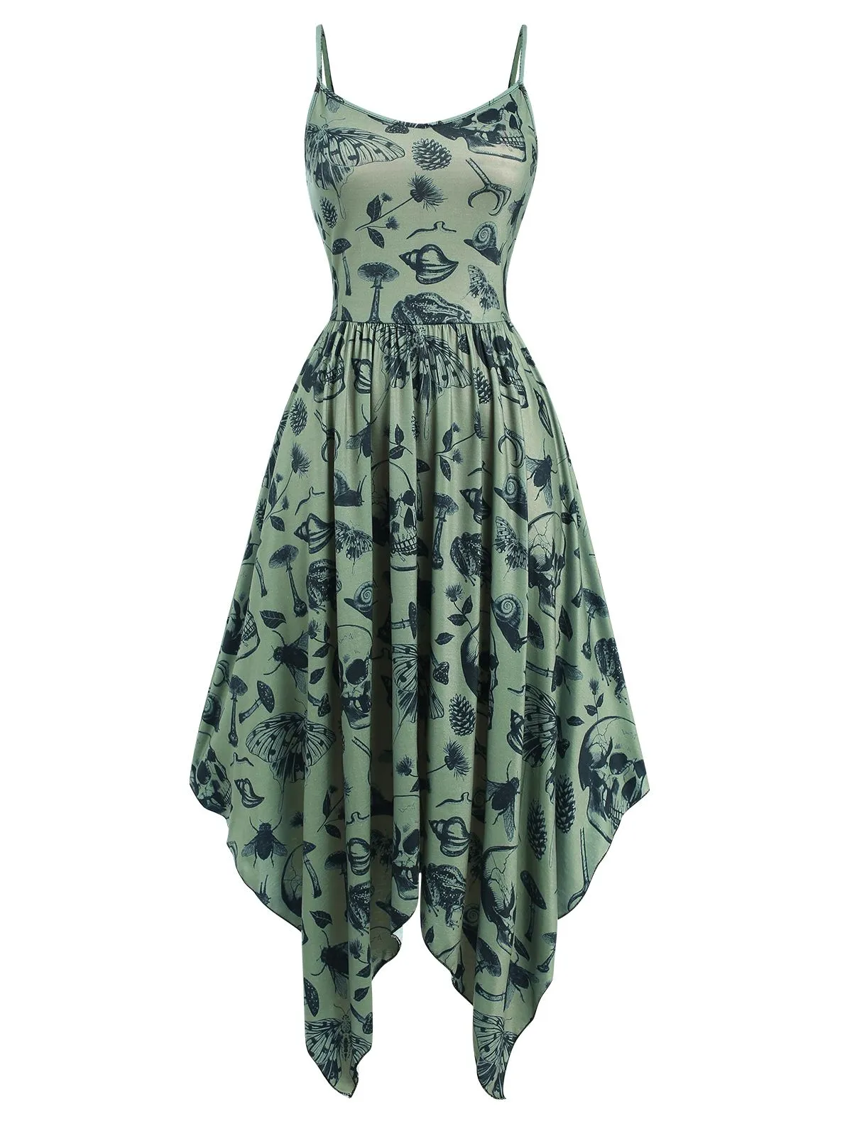 Green 1940s Spaghetti Strap Gothic Halloween Dress